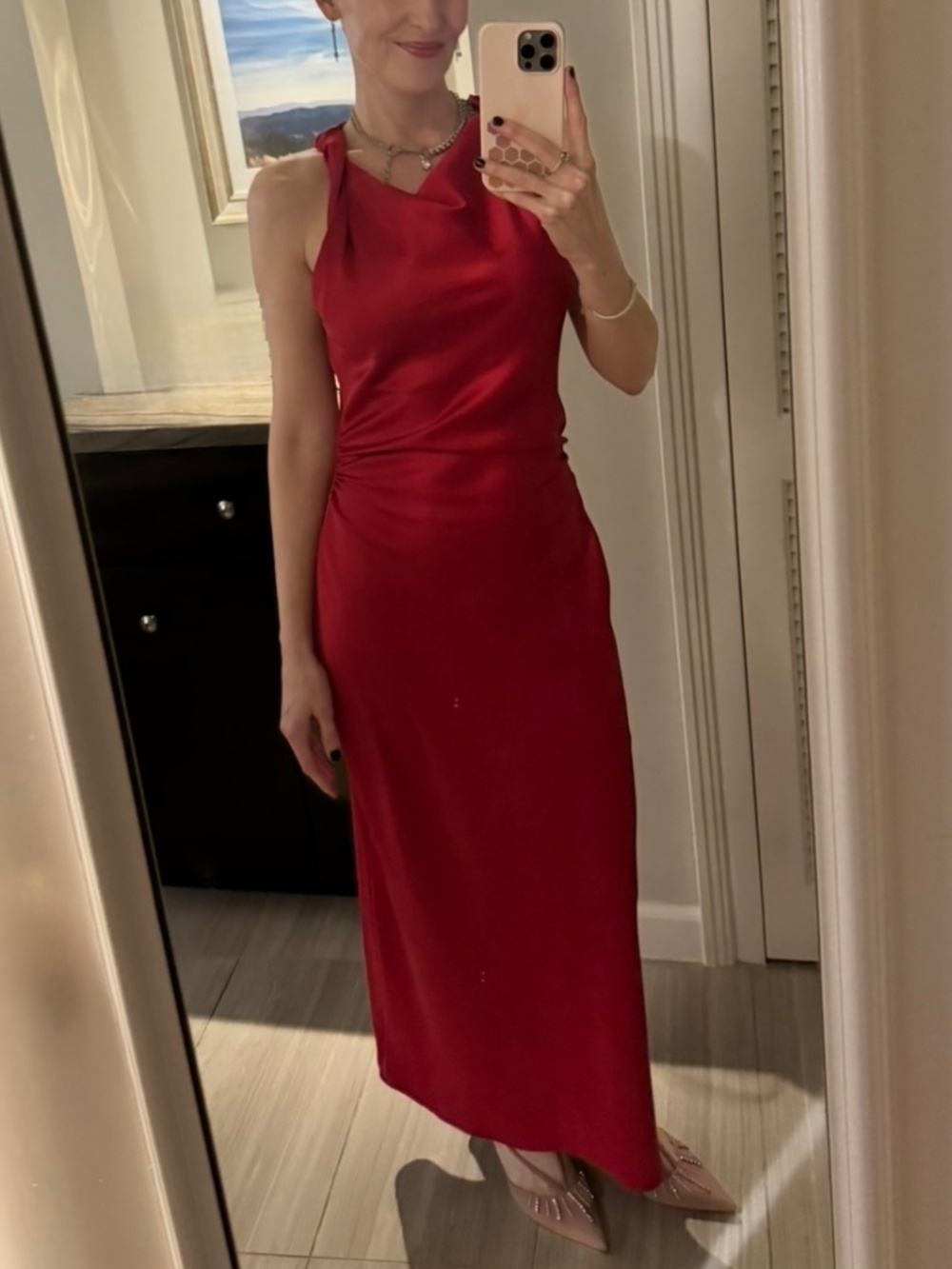 Zara Red Satin Bias Cut Maxi Dress | Size S | Excellent Condition